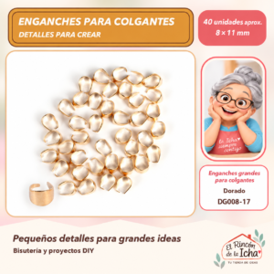 DG008-17 Enganches grandes para colgantes – Dorado – 8 × 11 mm – 40 unidades aprox.