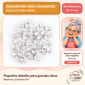 DG008-18 Enganches grandes para colgantes – Plateado – 8 × 11 mm – 40 unidades aprox.
