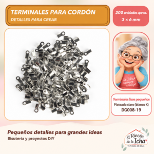 DG008-19 Terminales lisos pequeños – Plateado claro (blanco K) – 3 × 6 mm – 200 unidades aprox.