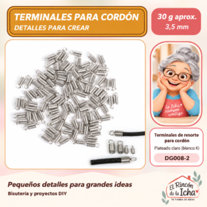 DG008-2 Terminales de resorte para cordón – Plateado claro (blanco K) – 3,5 mm – 30 g aprox.