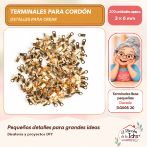 DG008-20 Terminales lisos pequeños – Dorado – 3 × 6 mm – 200 unidades aprox.