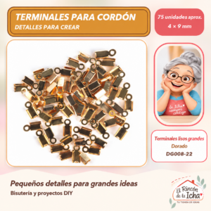 DG008-22 Terminales lisos grandes – Dorado – 4 × 9 mm – 75 unidades aprox.