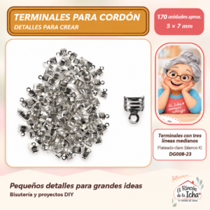 DG008-23 Terminales con tres líneas medianos – Plateado claro (blanco K) – 5 × 7 mm – 170 unidades aprox.