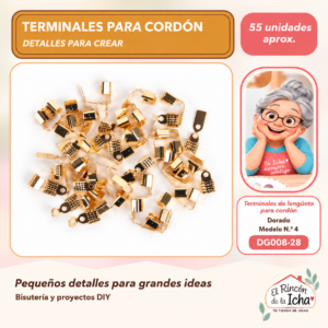 DG008-28 Terminales de lengüeta para cordón – Dorado – Modelo N.º 4 – 55 unidades aprox.