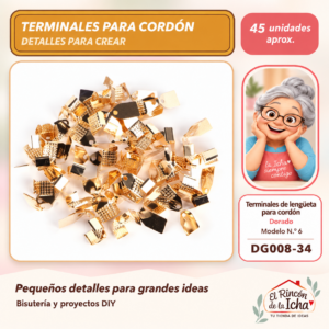 DG008-34 Terminales de lengüeta para cordón – Dorado – Modelo N.º 6 – 45 unidades aprox.