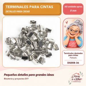 Terminales dentados para cintas – Plateado – 8 mm – 60 unidades aprox.
