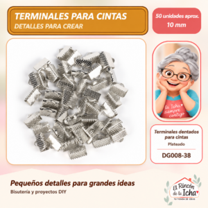 Terminales dentados para cintas – Plateado – 10 mm – 50 unidades aprox.