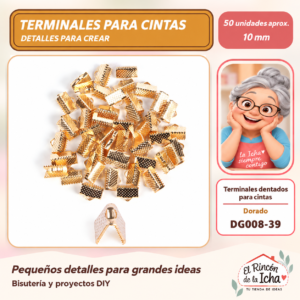 Terminales dentados para cintas – Dorado – 10 mm – 50 unidades aprox.