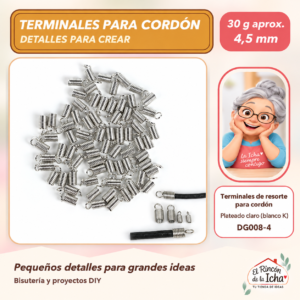 DG008-4 Terminales de resorte para cordón – Plateado claro (blanco K) – 4,5 mm – 30 g aprox.