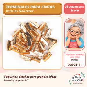 Terminales dentados para cintas – Dorado – 16 mm – 35 unidades aprox.