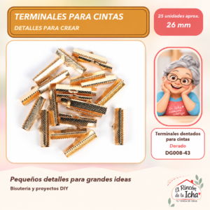 Terminales dentados para cintas – Dorado – 26 mm – 25 unidades aprox.