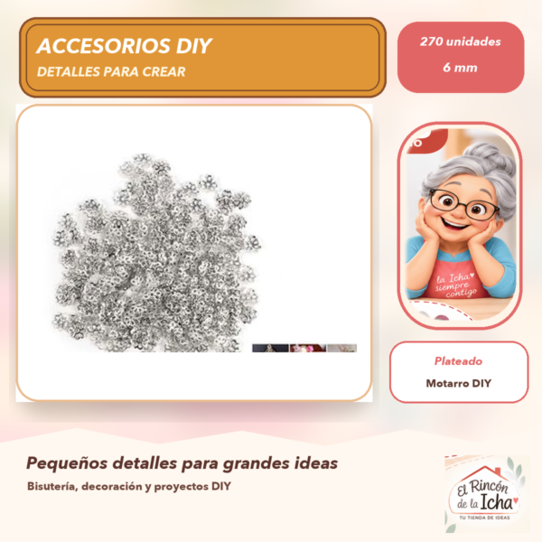 Set de 270 Casquillas Florales Labradas Plateado 6 mm