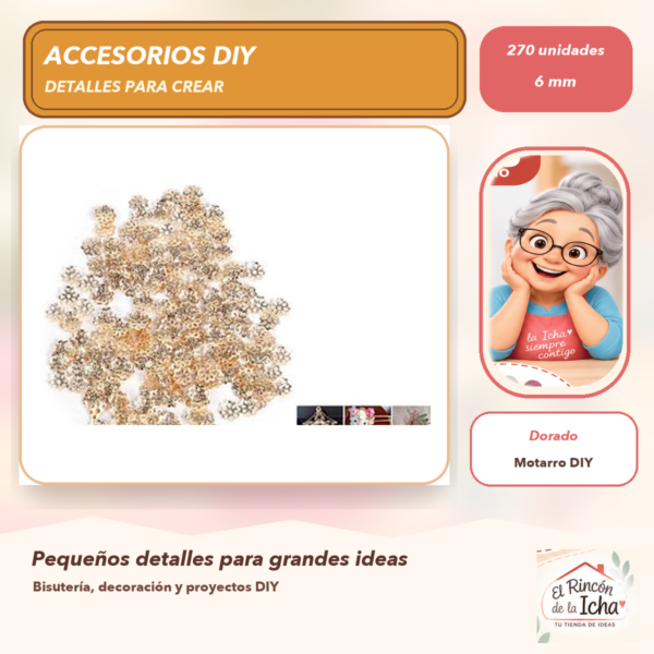 Set de 270 Casquillas Florales Labradas Dorado 6 mm
