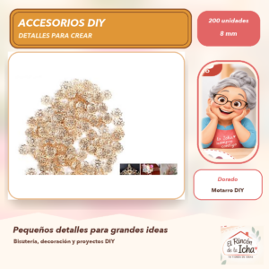 DG008-51 Set de 200 Casquillas Florales Labradas Dorado 8 mm