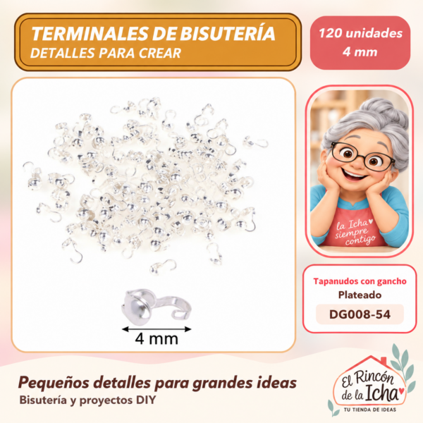Tapanudos con gancho – Plateado – 4 mm – 120 unidades