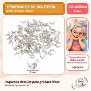 Tapanudos con doble argolla – Plateado claro (blanco K) – 4 mm – 120 unidades