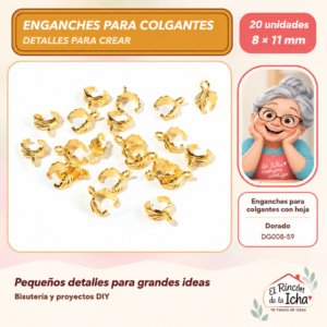 DG008-59 Enganches para colgantes con hoja – Dorado – 8 × 11 mm – 20 unidades