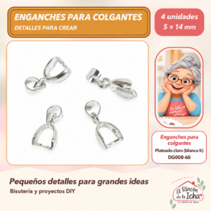 DG008-60 Enganches para colgantes – Plateado claro (blanco K) – 5 × 14 mm – 4 unidades