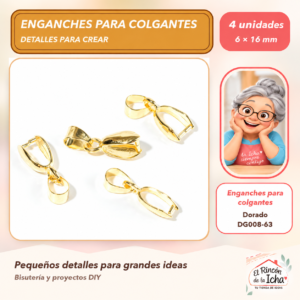 DG008-63 Enganches para colgantes – Dorado – 6 × 16 mm – 4 unidades