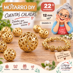 DG009-11 Cuentas metálicas caladas tipo flor – Dorado – 12 mm – 22 unidades