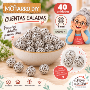 DG009-4 Cuentas metálicas caladas tipo flor – Plateado – 8 mm – 40 unidades