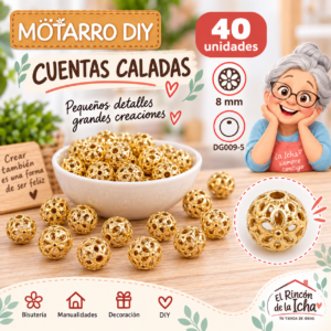 DG009-5 Cuentas metálicas caladas tipo flor – Dorado – 8 mm – 40 unidades