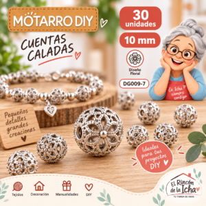 DG009-7 Cuentas metálicas caladas tipo flor – Plateado – 10 mm – 30 unidades