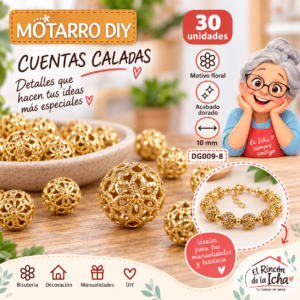 DG009-8 Cuentas metálicas caladas tipo flor – Dorado – 10 mm – 30 unidades