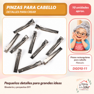 Pinzas rectangulares para cabello – Plateado – 10 unidades aprox. – DG010-11