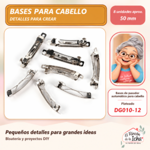 Bases de pasador automático para cabello – Plateado – 50 mm – 8 unidades aprox.