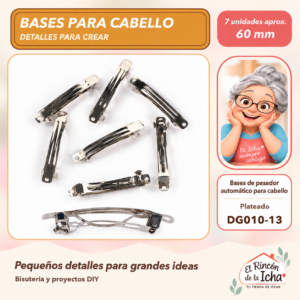 Bases de pasador automático para cabello – Plateado – 60 mm – 7 unidades aprox.