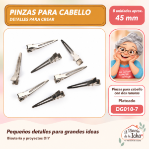 Pinzas para cabello con dos ranuras – Plateado – 45 mm – 8 unidades aprox.