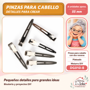 Pinzas para cabello con dos ranuras – Plateado – 55 mm – 6 unidades aprox.