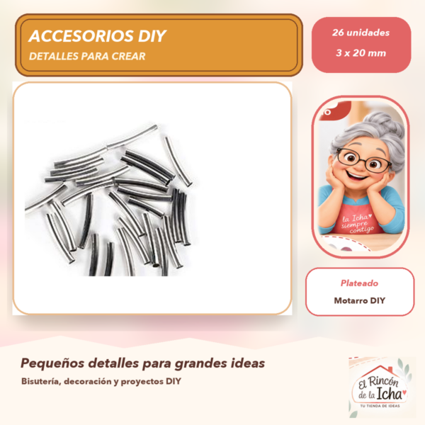 Set de 26 Tubos Curvos Lisos Plateado 3 x 20 mm