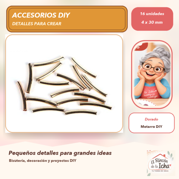 Set de 16 Tubos Curvos Lisos Dorado 4 x 30 mm