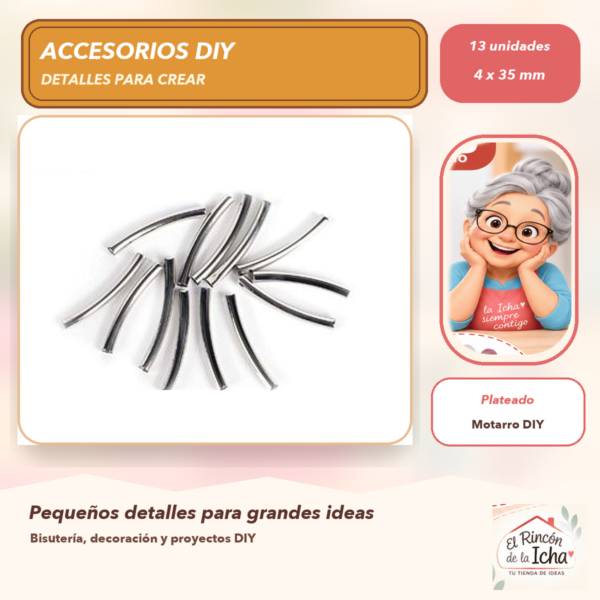 Set de 13 Tubos Curvos Lisos Plateado 4 x 35 mm