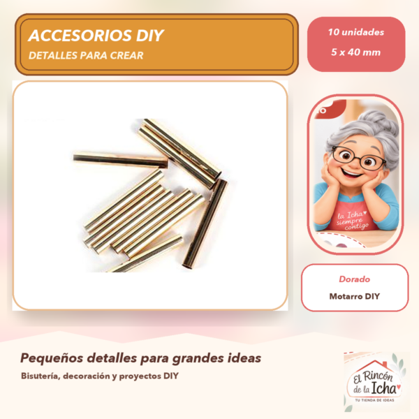 Set de 10 Tubos Rectos Lisos Dorado 5 x 40 mm