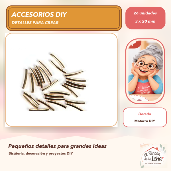 Set de 26 Tubos Curvos Lisos Dorado 3 x 20 mm