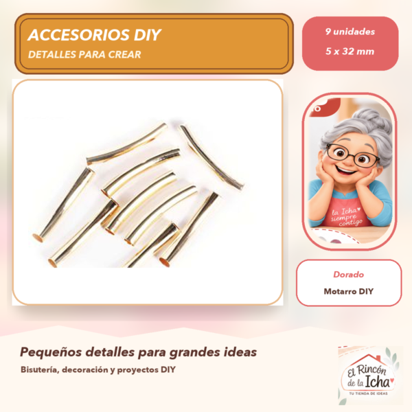 Set de 9 Tubos Curvos Abiertos Dorado 5 x 32 mm