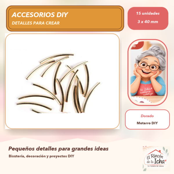 Set de 15 Tubos Curvos Lisos Dorado 3 x 40 mm