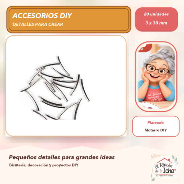 Set de 20 Tubos Curvos Lisos Plateado 3 x 30 mm