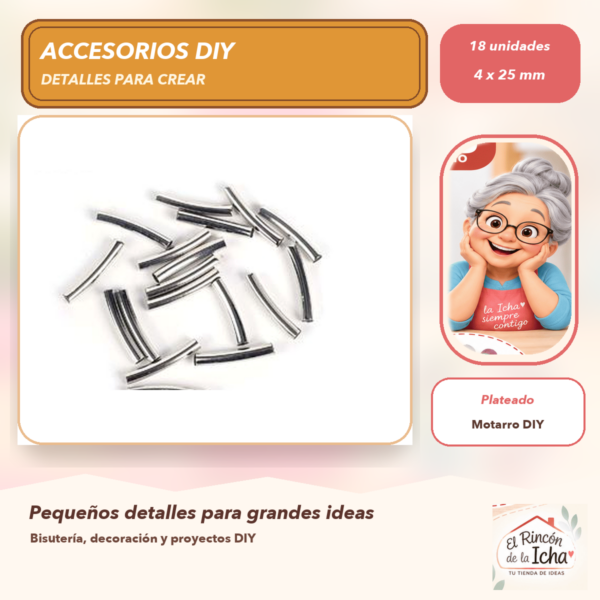 Set de 18 Tubos Curvos Lisos Plateado 4 x 25 mm