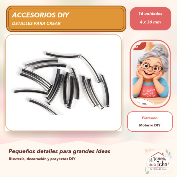 Set de 16 Tubos Curvos Lisos Plateado 4 x 30 mm