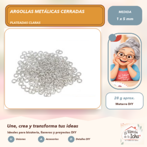 Argollas Metálicas Cerradas Plateadas Claras 1 x 5 mm, 28 g aprox.