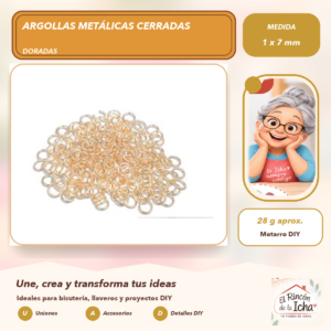 DG013-12 Argollas Metálicas Cerradas Doradas 1 x 7 mm, 28 g aprox.