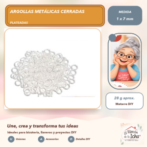 DG013-13 Argollas Metálicas Cerradas Plateadas 1 x 7 mm, 28 g aprox.