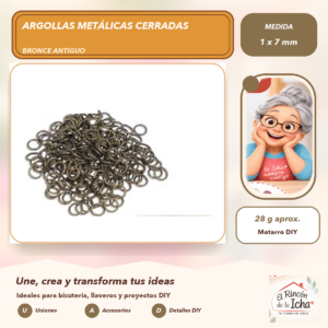 DG013-14 Argollas Metálicas Cerradas Bronce Antiguo 1 x 7 mm, 28 g aprox.