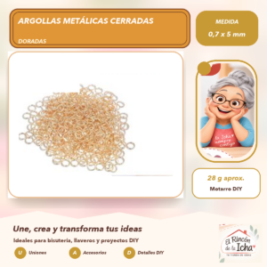 DG013-17 Argollas Metálicas Cerradas Doradas 0,7 x 5 mm, 28 g aprox.