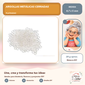 DG013-18 Argollas Metálicas Cerradas Plateadas 0,7 x 5 mm, 28 g aprox.