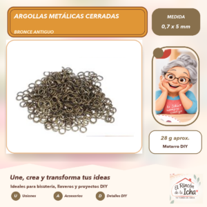 DG013-19 Argollas Metálicas Cerradas Bronce Antiguo 0,7 x 5 mm, 28 g aprox.